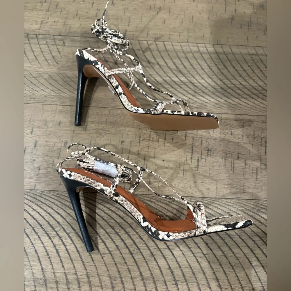 NEW Topshop Ramona Snakeskin Strappy Wrap Stiletto Heels - Picture 3 of 5